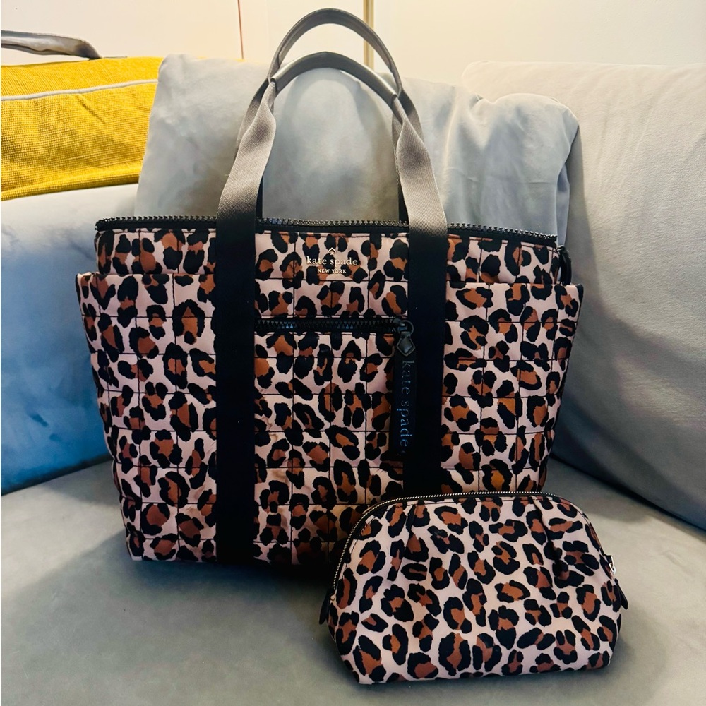 Kate Spade leopard print Camden Tote and matching zip pouch